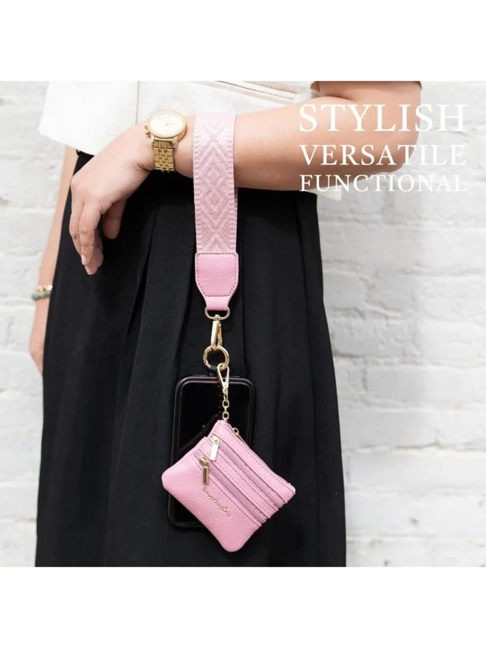 Classic Black Crossbody Phone Lanyard with Wallet Pouch | Adjustable Anti-Theft